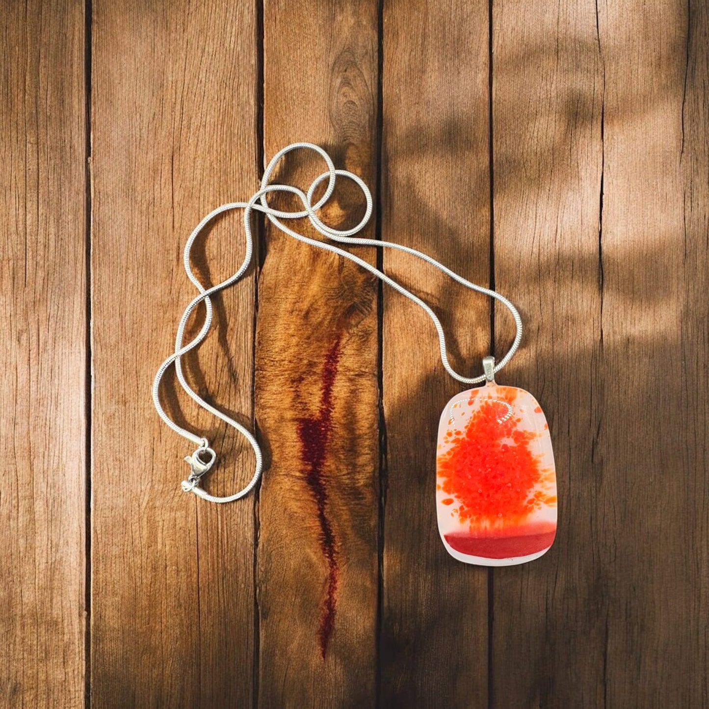 Glass Fused Necklace - Red Frit Tree