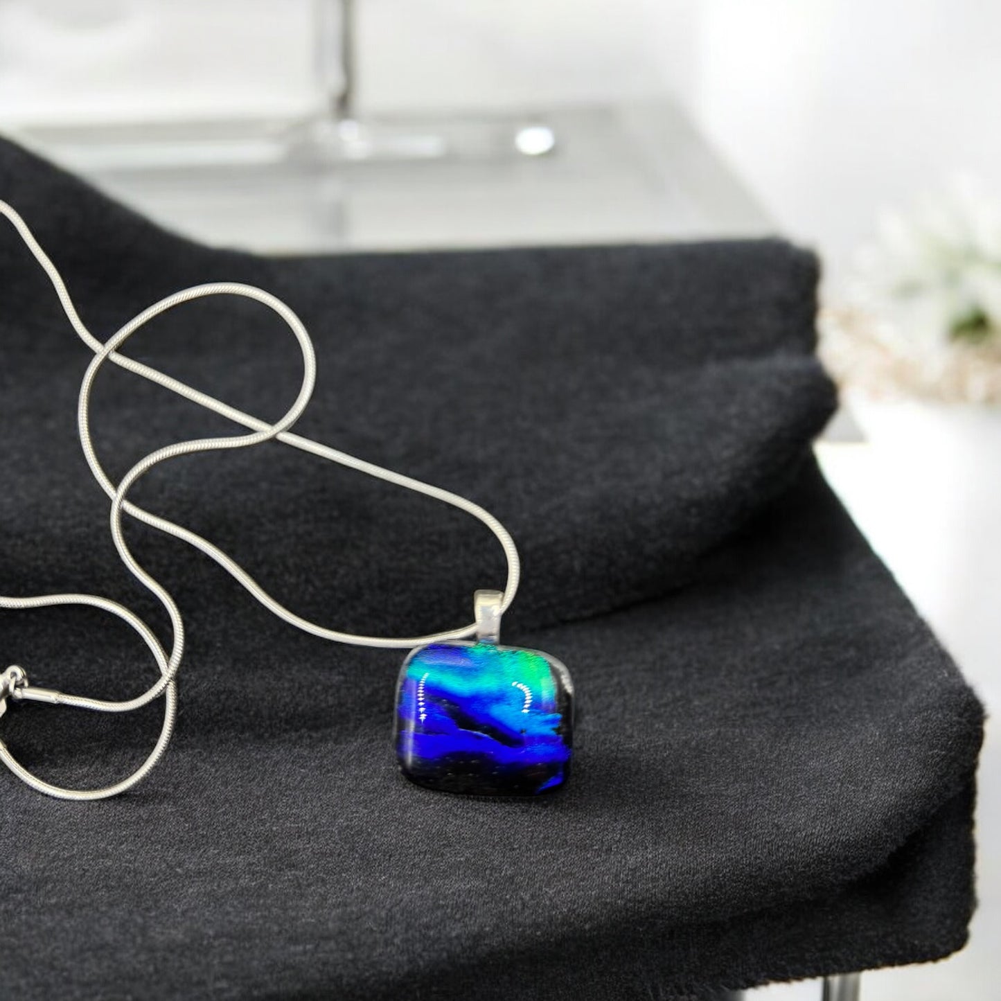 Glass Fused Necklace - Blue Dichroic
