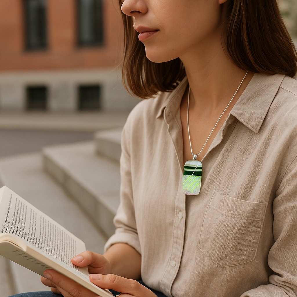 Glass Fused Necklace - green white