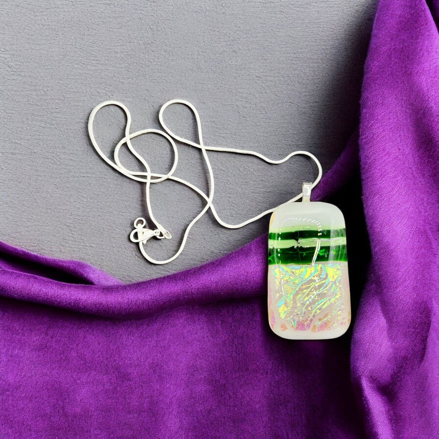 Glass Fused Necklace - green white