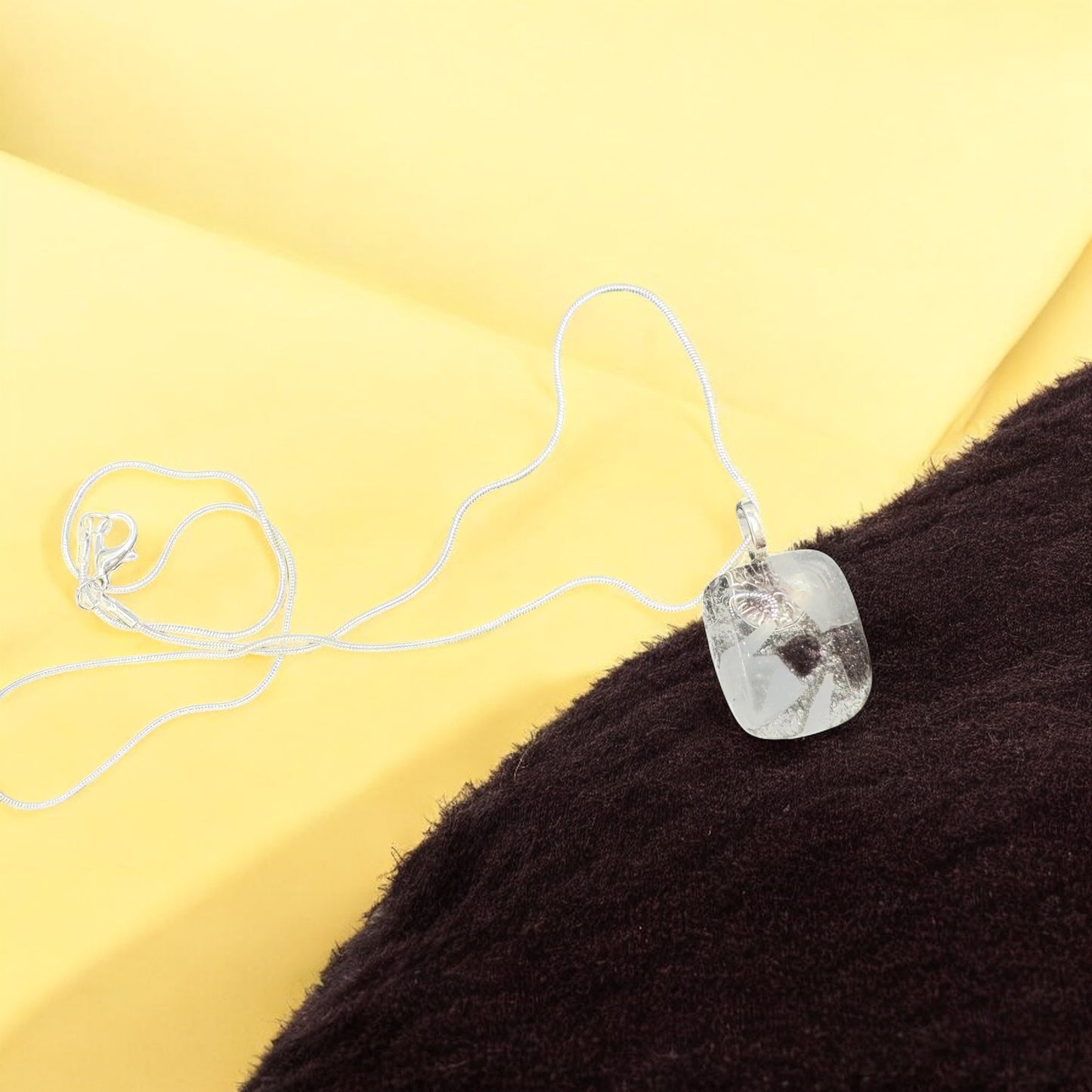Glass Fused Necklace - clear with chips of purple and white