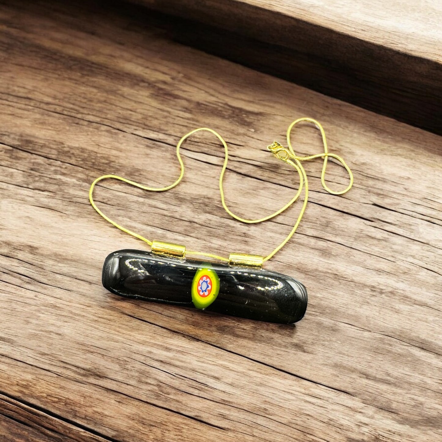 Glass Fused Necklace - Long Black
